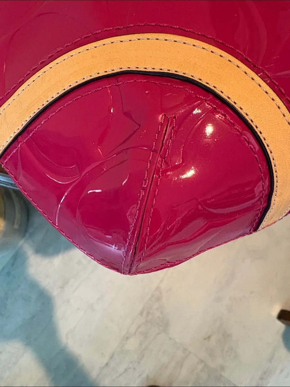 Coach Peyton Patent convertible bag Shoulder/Crossbody Fuchsia /Tan leather Trim